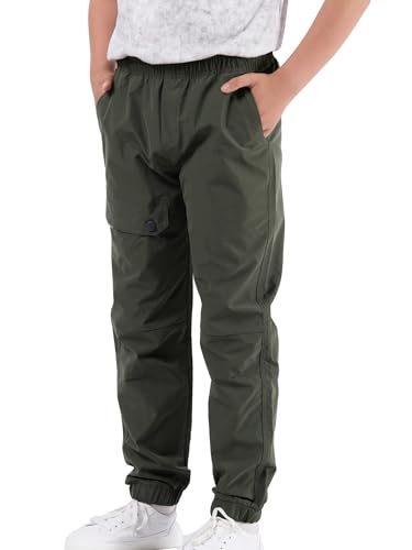 CALBOUNT Kinder Wanderhose wasserdichte Outdoor Trekkinghose Elasticated Waist Jogginghose Grün 160 von CALBOUNT