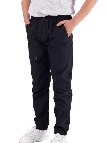 CALBOUNT Kinder Wanderhose wasserdichte Outdoor Trekkinghose Elasticated Waist Jogginghose Schwarz 130 von CALBOUNT