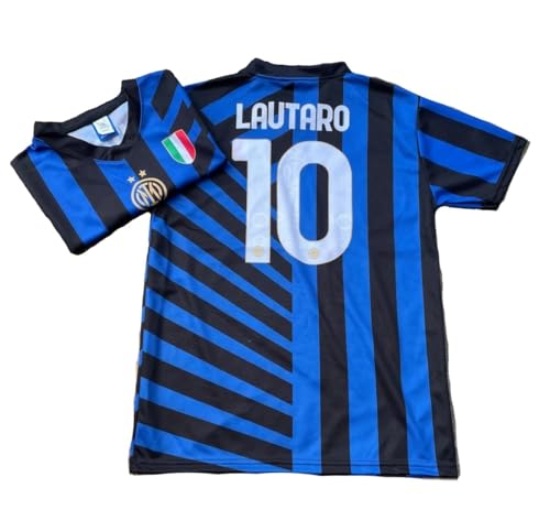 CALCIOGADGETS Offizielles Lautaro Martinez Trikot 2024-25 Kinder Herren Erwachsene autorisierte Nachbildung für Fan Home 10, Schwarz und Hellblau, M von CALCIOGADGETS