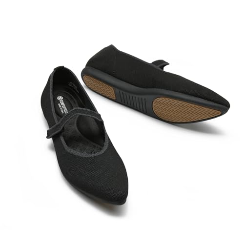 CALEBGAR Ballerinas Damen Mary Jane, Bequeme Flache Schuhe mit Riemchen, Super Weiche Flats für Kleider und Freizeit, Elegant Strick Slip on, Ballerina für Frauen mit Spitzen Zehenpartie von CALEBGAR