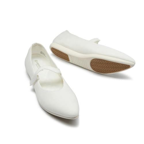 CALEBGAR Ballerinas Damen Mary Jane, Bequeme Flache Schuhe mit Riemchen, Super Weiche Flats für Kleider und Freizeit, Elegant Strick Slip on, Ballerina für Frauen mit Spitzen Zehenpartie von CALEBGAR