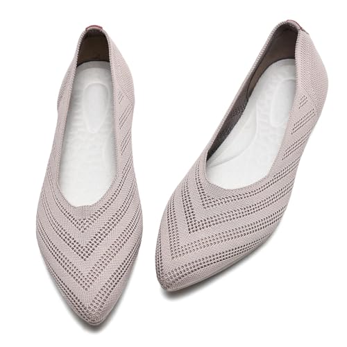 CALEBGAR Ballerinas Damen Bequeme Flache Schuhe, Slip on Strick Ballerina Frauen Spitze Zehenpartie, Super Weiche Flats für Kleider und Freizeit, Komfort Damenschuhe aus Maschenware von CALEBGAR