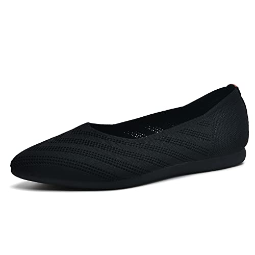 CALEBGAR Ballerinas Damen Bequeme Flache Schuhe, Slip on Strick Ballerina Frauen Spitze Zehenpartie, Super Weiche Flats für Kleider und Freizeit, Komfort Damenschuhe aus Maschenware von CALEBGAR