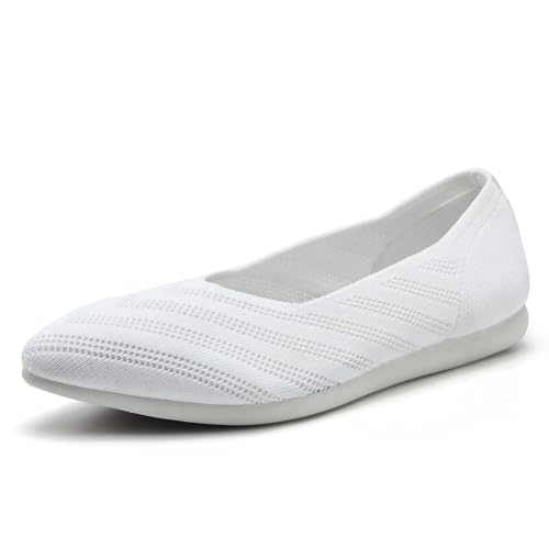 CALEBGAR Damen Spitze Ballerinas Schuhe Bequem Schlupfschuhe Knit Ballerina Flache mit Atmungsaktivem Mesh und Flexibler Sohle Elegant Business Flats für Büro,Weiß von CALEBGAR