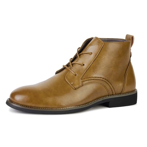 CALEBGAR Stiefel Herren Stiefeletten Leder Boots Schnürstiefeletten Klassische Ungefüttert Männer Chukka Boot Rutschfeste(Braun,43) von CALEBGAR