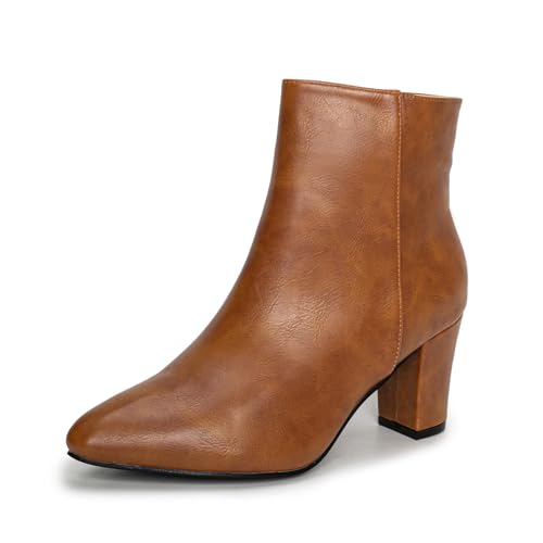 CALEBGAR Stiefeletten Damen Stiefel Ankle Boots Leder Frauen Absatz Schuhe Reißverschluss Bequem Herbst WinterBoot (Braun,39) von CALEBGAR