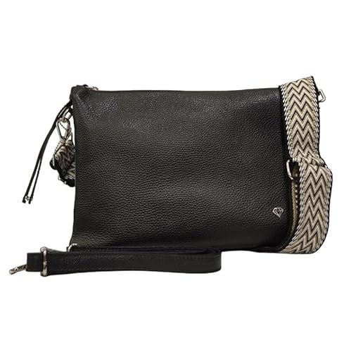 Caleidos Schwarze Schultertasche aus Leder mit 5 Fächern und doppeltem Schultergurt aus Stoff, Schwarz , Taglia unica EU Caleidos Schwarze Schultertasche aus Leder mit 5 Fächern und doppeltem Schultergurt aus Stoff, Schwarz , Taglia unica EU von CALEIDOS