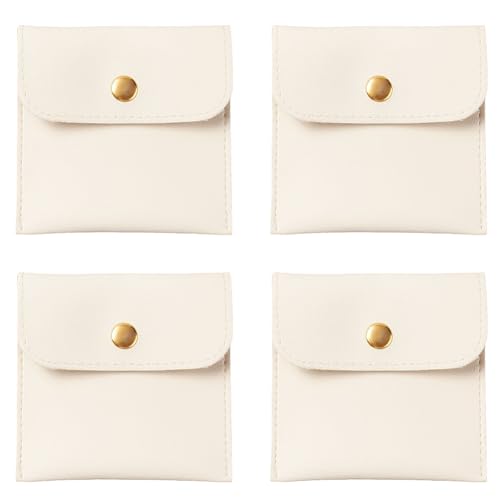 CALFOVERA 1 Stück Tragbare PU Leder Reise Schmuckbeutel In Beige Lippenstift Schmuckaufbewahrung Verpackungsbeutel Etui Tasche Organizer Mit Druckknopf Für Ohrringe Halsketten Armband Ring Damen von CALFOVERA