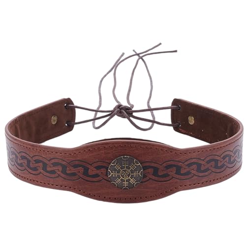 CALFOVERA Geprägtes Mittelalterliches Stirnband Aus PU Leder Brown Retro Kopfbedeckung Verstellbar Renaissance Vintage Wikinger Leder Stirnband Haarband Kopfschmuck Helm Für Cosplay LARP Halloween von CALFOVERA
