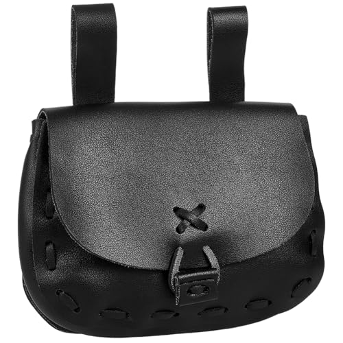 CALFOVERA PU Leder Mittelalterliche Hüfttasche Vintage Gürteltasche Handgefertigt Tragbar Schwarz Renaissance Seitentasche Für Frauen Männer SCA Renaissance LARP Nachstellung & Ren Fair Halloween von CALFOVERA