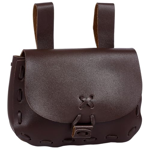 CALFOVERA Vintage Gürteltasche Aus PU Leder Spätmittelalterliche Hüfttasche Tragbar Dunkelbrown Handgefertigt Renaissance Seitentasche Für Frauen SCA Renaissance LARP Reenactment & Ren Fair Halloween von CALFOVERA