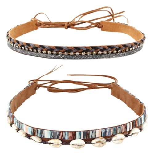 CLAFOVERA 2 Stück Western Cowboy Hutband Aus Kunstwildleder 2 Stile Leder Perlenseil Hutgürtel Ersatz Klassische Ländliche Cowgirl Hutbänder Ethnische Gürtel Für Damen Und Herren Rancher Fedora von CALFOVERA