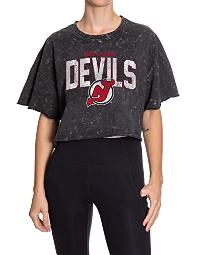 Calhoun NHL Surf & Skate Damen Oversize Drop Shoulder Acid Wash Cropped T-Shirt, New Jersey Devils, Large-X-Large von CALHOUN