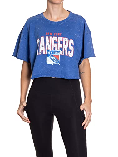 Calhoun NHL Surf & Skate Damen Oversize Drop Shoulder Acid Wash Cropped T-Shirt, New York Rangers, Large-X-Large von CALHOUN