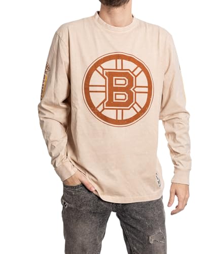 Calhoun NHL Surf & Skate Herren Acid Wash Distressed Logo Langarm Vintage Style Shirt, Boston Bruins, L von CALHOUN