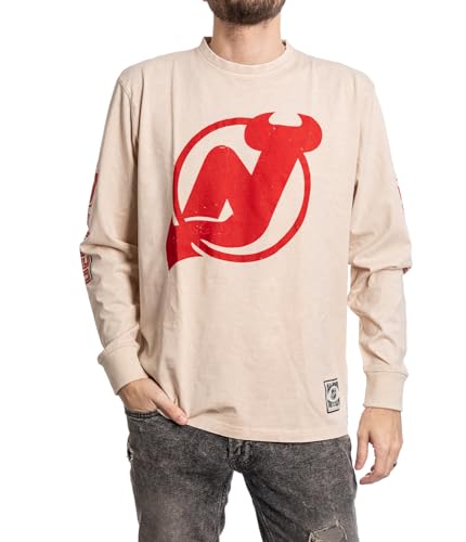 Calhoun NHL Surf & Skate Herren Acid Wash Distressed Logo Langarm Vintage Style Shirt, New Jersey Devils, XL von CALHOUN
