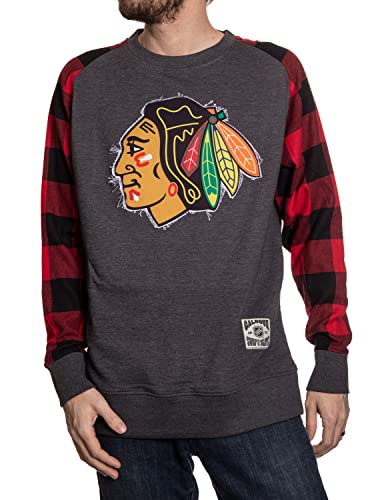 Calhoun NHL Surf & Skate Herren Buffalo Plaid Raglan mit aufgenähtem ausgefranstem Patch - The Lakeside Collection, Chicago Blackhawks, XX-Large von CALHOUN