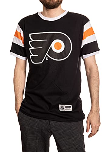 Calhoun NHL Surf & Skate Herren T-Shirt mit Schulterstreifen, Varsity eingesetzte Ärmel, Retro-Stil, The Coastal Collection, Philadelphia Flyer, XX-Large von CALHOUN