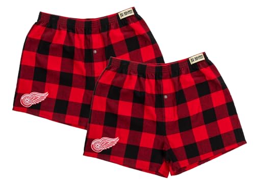 Calhoun NHL Surf & Skate Herren Team Logo Plaid Loose Fit Boxershorts - 2er Pack, Detroit Red Wings, X-Large von CALHOUN