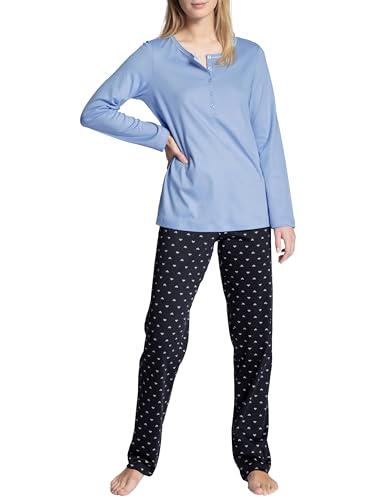 CALIDA Night Lovers Pyjama, lang Damen, aus 100% Supima-Baumwolle, mit stoffbezogenem Gummibund von CALIDA