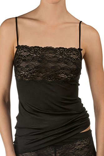 CALIDA Damen Unterhemd Sensual Secrets, schwarz Dekolleté Spaghetti-Top aus Baumwolle, Viskose und Elastan, mit individuell verstellbaren Trägern, Größe: 44/46 von CALIDA