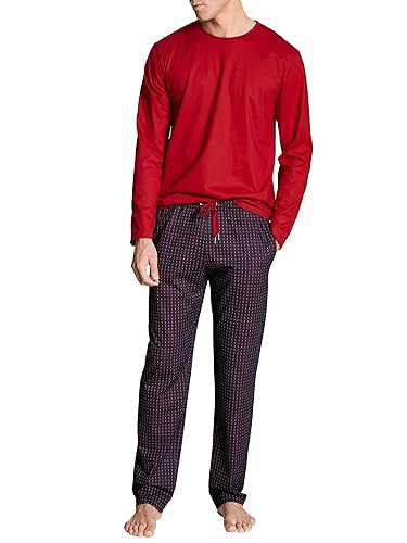 CALIDA Herren Pyjamaset Casual Festival, rot Pyjama aus 100% Baumwolle, langarm unifarbenes Shirt mit gemusterter Hose, Größe: 56 von CALIDA