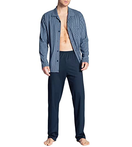 Calida Herren Relax Imprint Basic Pyjamaset durchgeknöpft Zweiteiliger Schlafanzug, Dark Sapphire, S von CALIDA