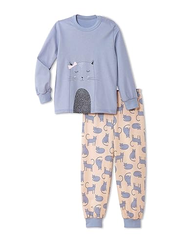 CALIDA Kinder Pyjamaset Toddlers Cat, blau Bündchen-Pyjama aus 100% Baumwolle, mit Alloverprint kuschelig weich, Größe: 80 von CALIDA