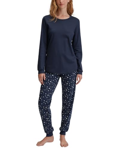 CALIDA Midnight Dreams Bündchen-Pyjama Damen, aus 100% Bio-Baumwolle, wärmende Qualität von CALIDA