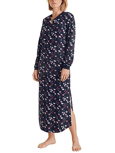 CALIDA Midnight Stripes Langarm-Nachthemd Damen, Länge 130cm, aus 100% Dicker Baumwolle von CALIDA