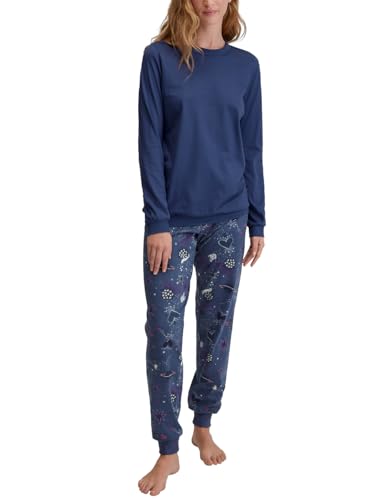 CALIDA Ornament Nights Bündchen-Pyjama Damen, weich, pflegeleicht, elastischer Hosenbund, softe Bündchen an den Abschlüssen von CALIDA