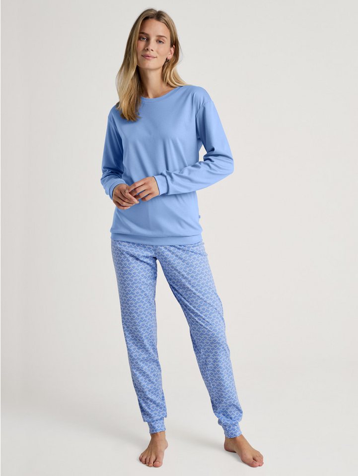 CALIDA Pyjama Calida Damen Bündchenpyjama 41557 Hydrangea Blue (1 Stück, 1 tlg., 1 Stück) von CALIDA