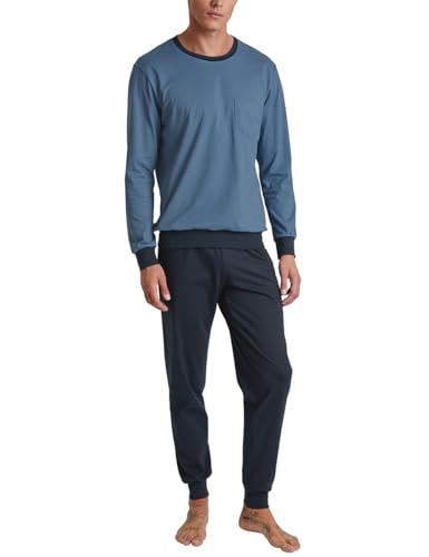 CALIDA Relax Essentials Bündchen-Pyjama Herren, aus 100% Bio-Baumwolle, Hose mit stoffbezogenem Gummibund von CALIDA