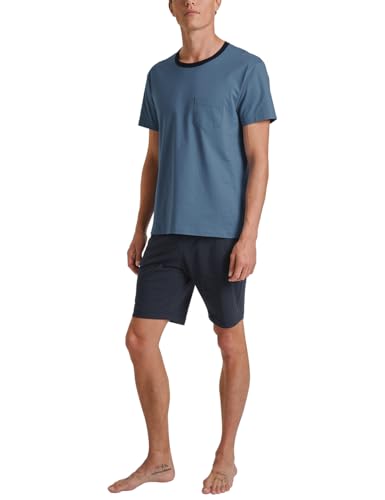 CALIDA Relax Essentials Kurz-Pyjama Herren, aus 100% Bio-Baumwolle, Hose mit stoffbezogenem Gummibund von CALIDA