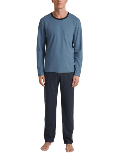 CALIDA Relax Essentials Pyjama, lang Herren, aus 100% Bio-Baumwolle, Hose mit stoffbezogenem Gummibund von CALIDA