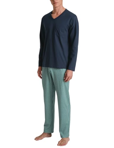 CALIDA Relax Imprint Pyjama, lang Herren, aus 100% Baumwolle, Hose mit stoffbezogenem Gummibund von CALIDA
