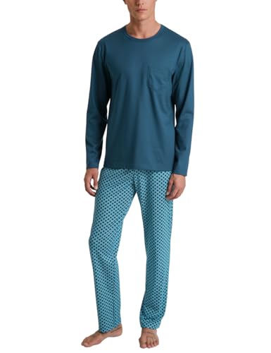 CALIDA Relax Imprint Pyjama, lang Herren, aus 100% Baumwolle, Hose mit stoffbezogenem Gummibund von CALIDA