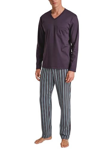 CALIDA Relax Streamline Pyjama, lang Herren, aus 100% Baumwolle, Hose mit stoffbezogenem Gummibund von CALIDA