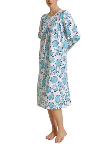 CALIDA Soft Cotton Langarm-Nachthemd Damen, Länge 110cm, aus 100% Baumwolle, mit sanft glänzender Satin-Paspelierung von CALIDA