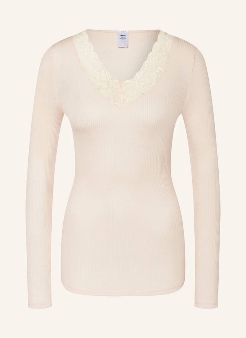 Calida Longsleeve Silky Wool Lace Aus Merinowolle Mit Seide rosa von CALIDA