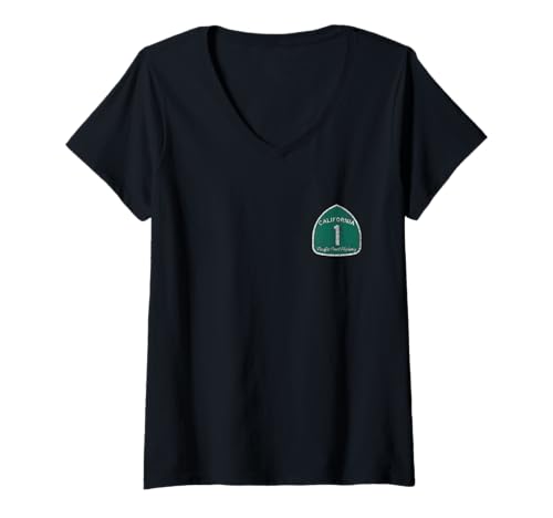 Damen CALIFORNIA HIGHWAY 1 AN DER PAZIFIKKÜSTE T-Shirt mit V-Ausschnitt von CALIFORNIA HIGHWAY 1 LIFESTYLE APPAREL