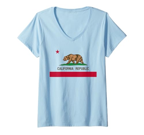Damen Kalifornien Flagge Kalifornien Republik T-Shirt mit V-Ausschnitt Damen Kalifornien Flagge Kalifornien Republik T-Shirt mit V-Ausschnitt von CALIFORNIA REPUBLIC STATE BANNER
