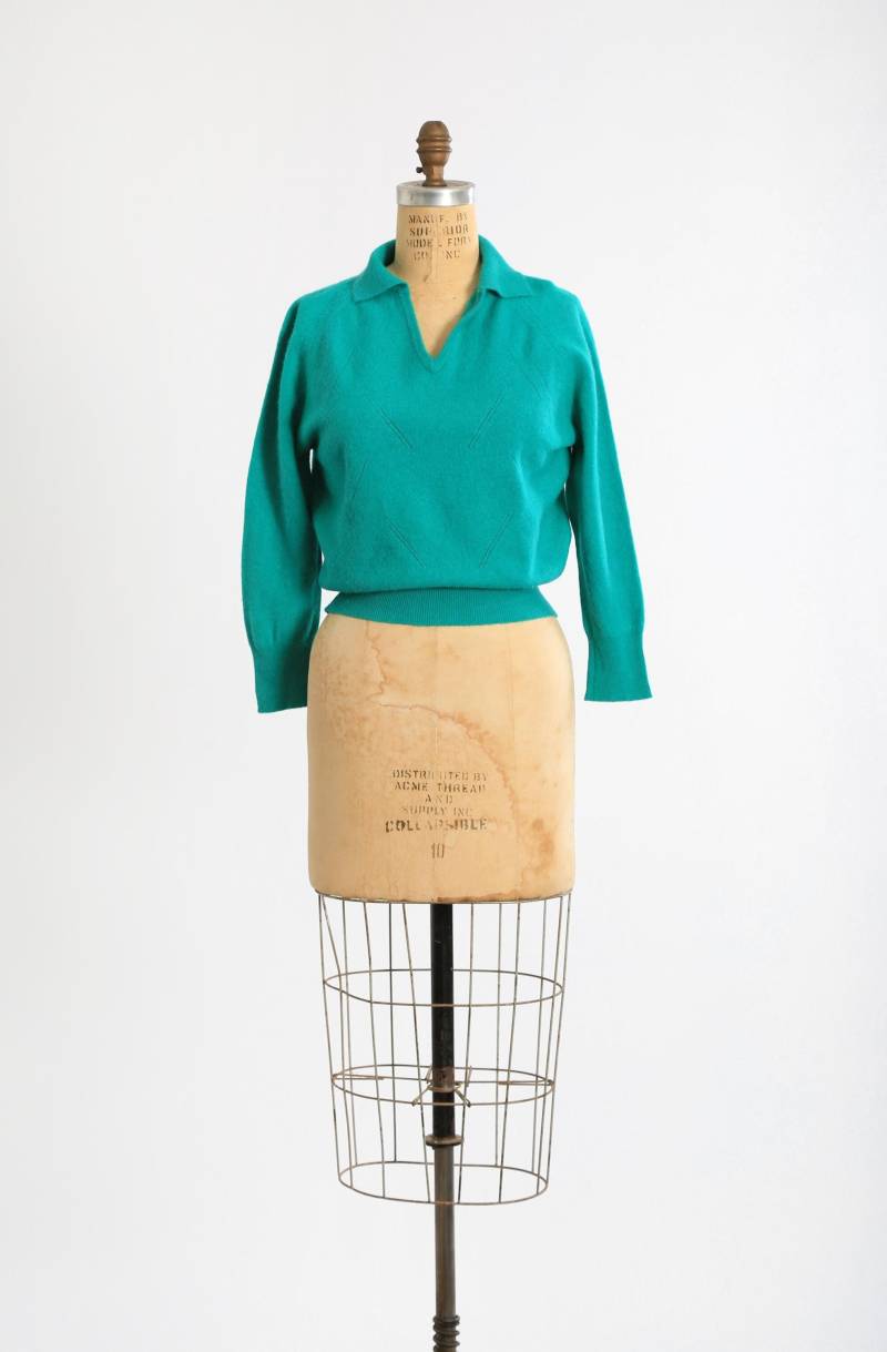 50Er Jahre Grüner Pullover | Vintage 1950Er Darleen Minklam Lammwolle Nerz Pelz Strickpullover von CALIVINTAGEUSA