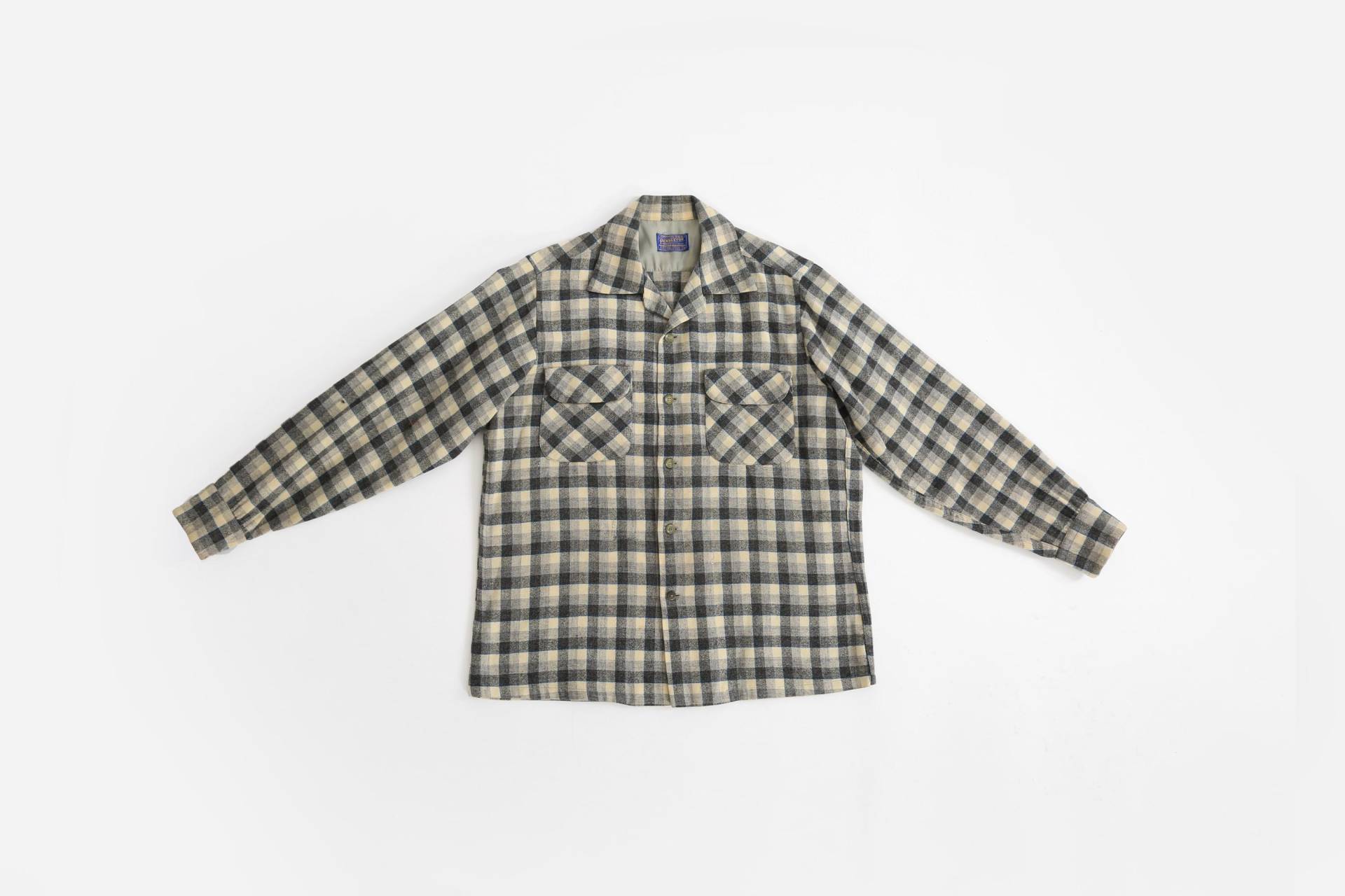 50Er Jahre Pendel | Vintage Grau + Blau Kariertes Hemd Aus Wolle Von Pendleton von CALIVINTAGEUSA