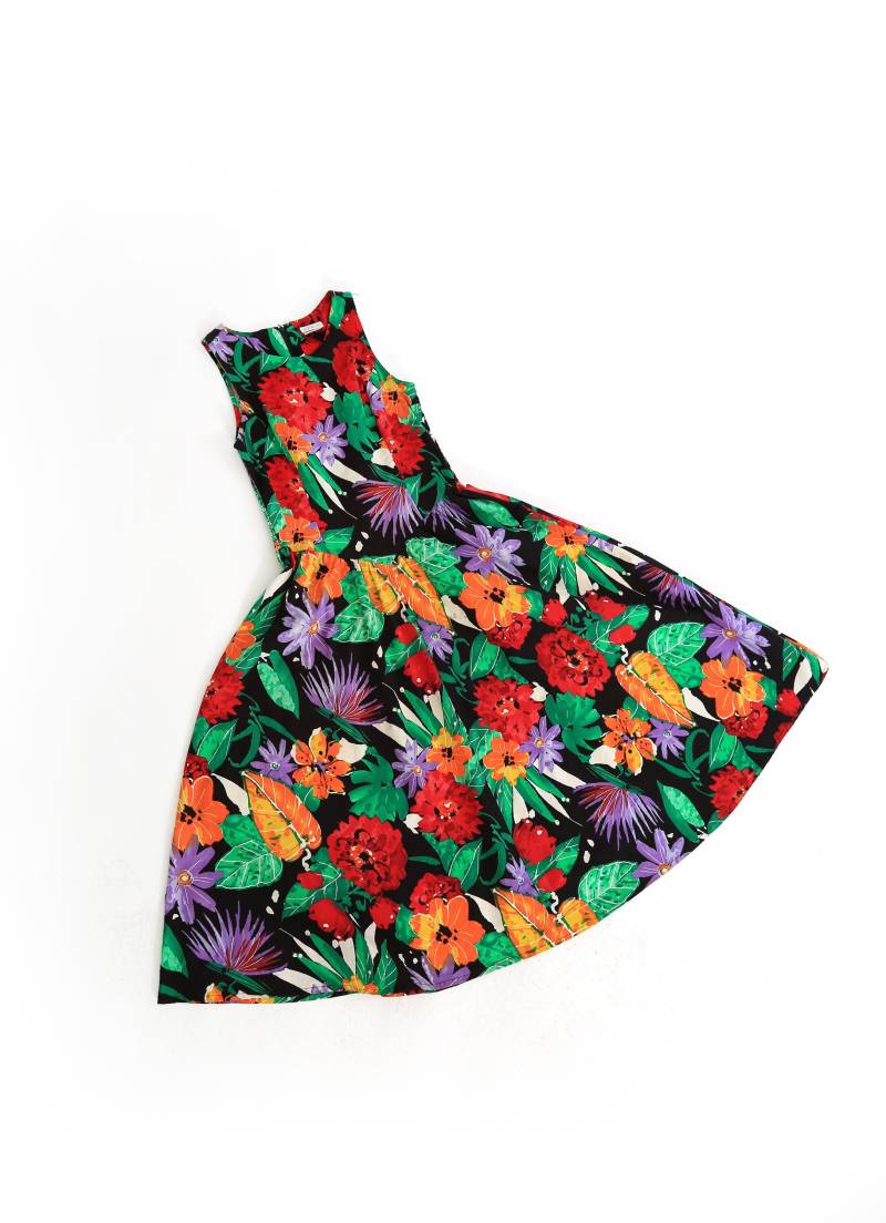 80Er Jahre Geblümtes Midi Kleid Aus Baumwolle von CALIVINTAGEUSA