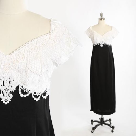 Jessica Mcclintock Schwarz + Weißes Brautkleid Mit Bestickter Spitze Jessica Mcclintock Schwarz + Weißes Brautkleid Mit Bestickter Spitze von CALIVINTAGEUSA