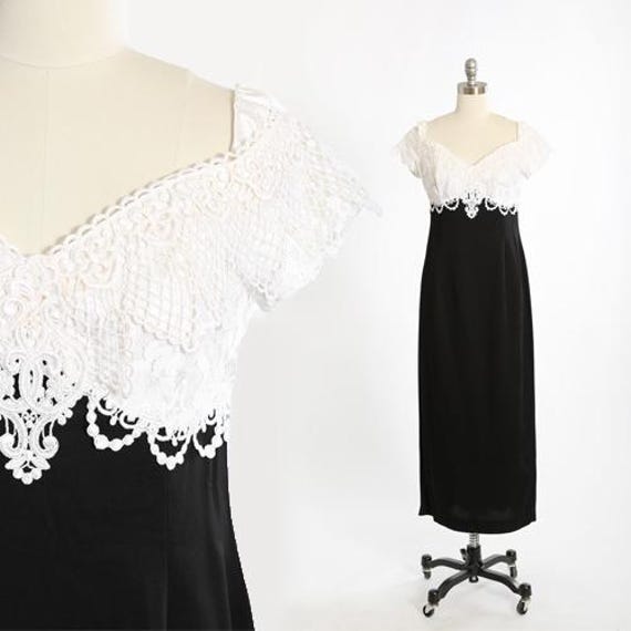 Jessica Mcclintock Schwarz + Weißes Brautkleid Mit Bestickter Spitze von CALIVINTAGEUSA
