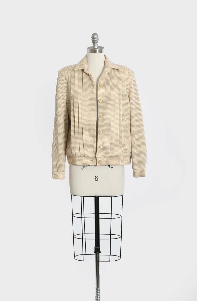 Vintage 1990Er Jahre 1940Er Tan Gewebte Fischgrat Wolljacke von CALIVINTAGEUSA