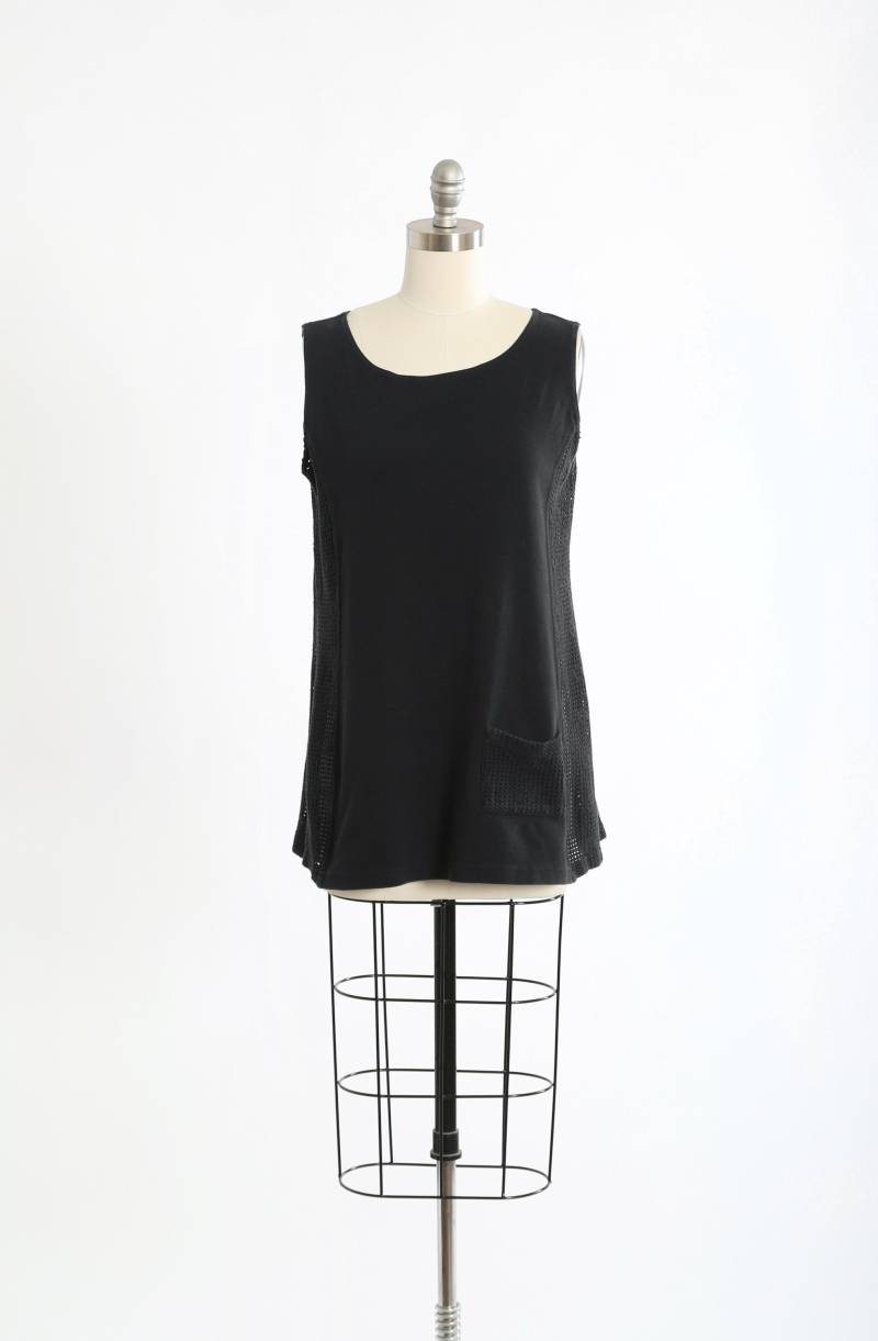 Vintage 1990Er Jahre Schwarzes Baumwoll-Cut-Out-Swim Coverup-Minikleid von CALIVINTAGEUSA