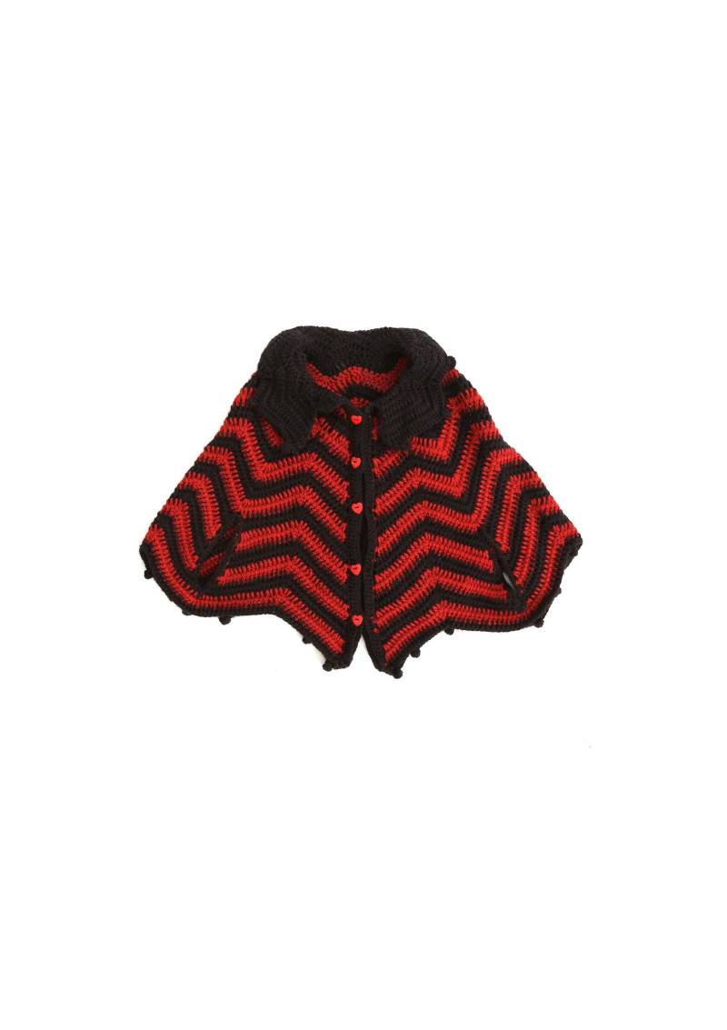 Vintage 60Er 70Er Schwarz + Rotes Herz Häkel-Cape von CALIVINTAGEUSA
